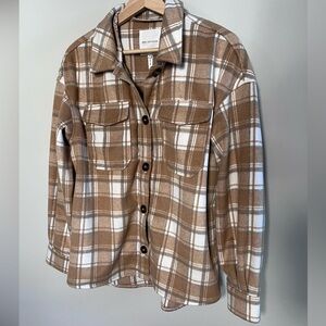 Avec Les Filles Tan Plaid Shirt